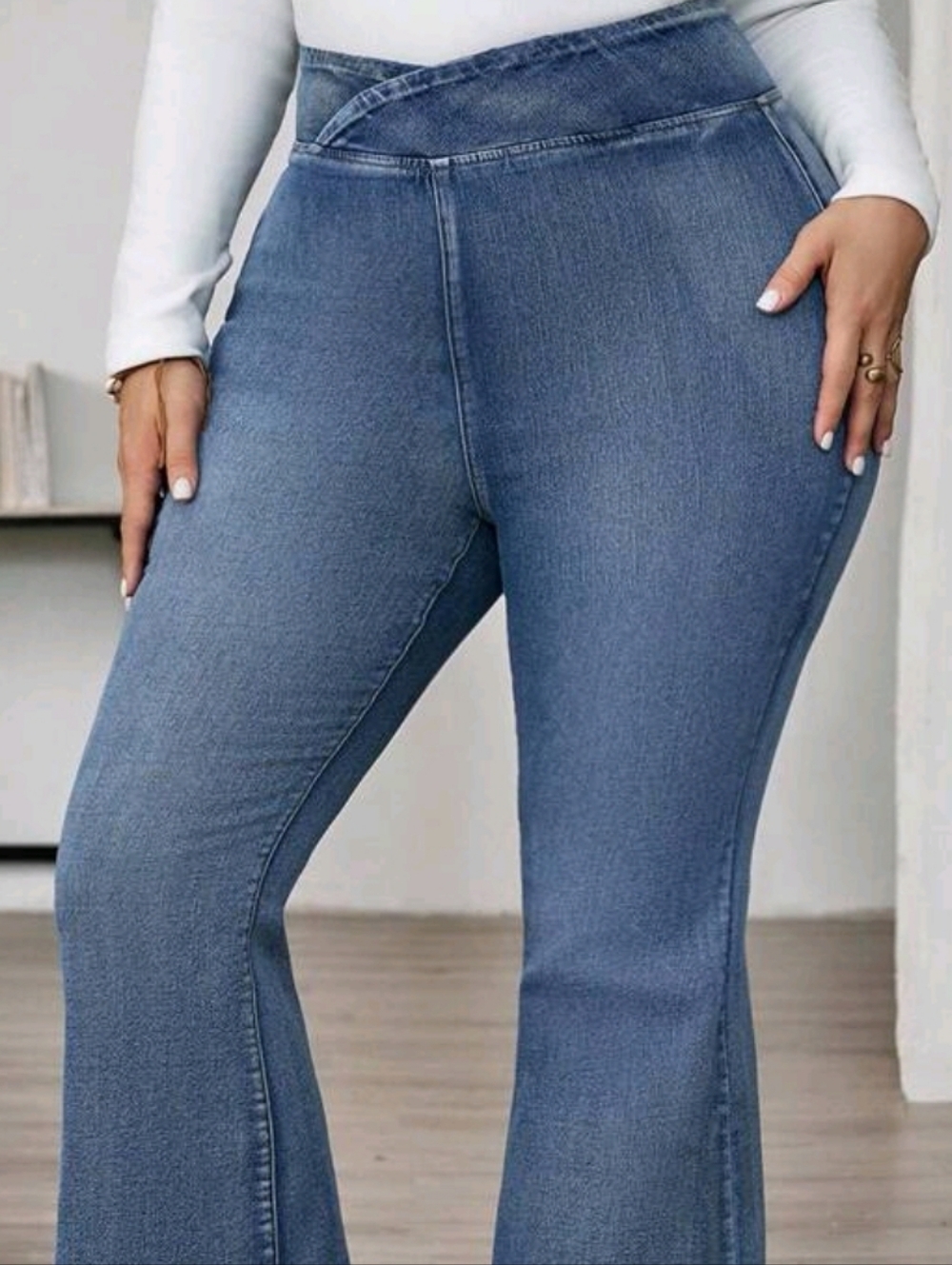 Blue Denim Look Stretchy Flare Pants Size 24W